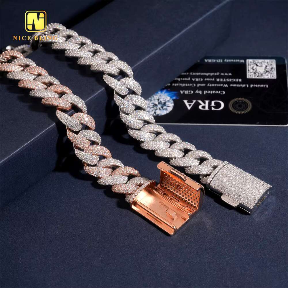 15mm Silver Plated Custom Iced Out VVS Moissanite 925 Silver Two Tone Hip Hop Style Jewelry Diamond Cuban Link Chain Bracelet