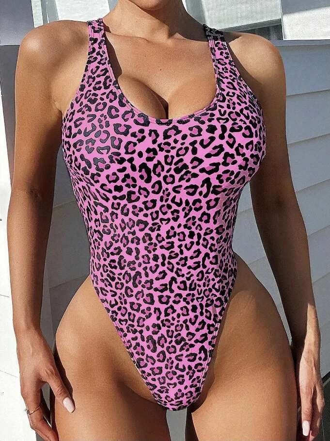 Sexy Leopard Print One-piece Backless Swimsuit for Women V-neck Monokini Bikni 2024 Summer Beach Vacation Slim Swimwear New