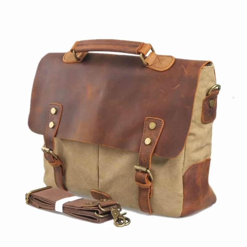 Vintage Waxed Canvas Male Messenger Oiled Leather Business Bag Large Capacity School Laptop Crossbody Bags For Men
