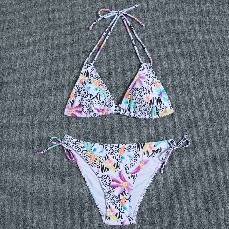 Leaves Print Swimsuit for Women,low Waist Drawstring Bikini,2-piece Swimwear,V-neck Susupender Backless Bathing Suit,beachwear