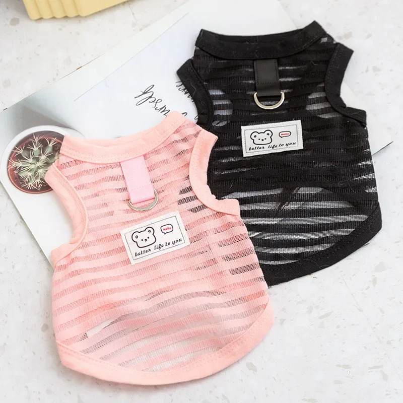 Spring and Summer Pet Feet Breathable Lightweight Hollow Striped Pulling Dog Vest Cat Teddy Dog Clothes Cooling Vest for Dogs 250402