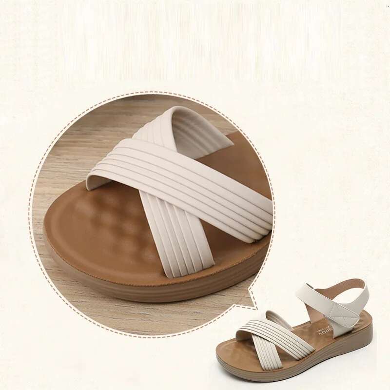 2025 Summer New White Designer Fashion Flat Shoes Women's Sandals Soft Leather Nurse Work Shoes