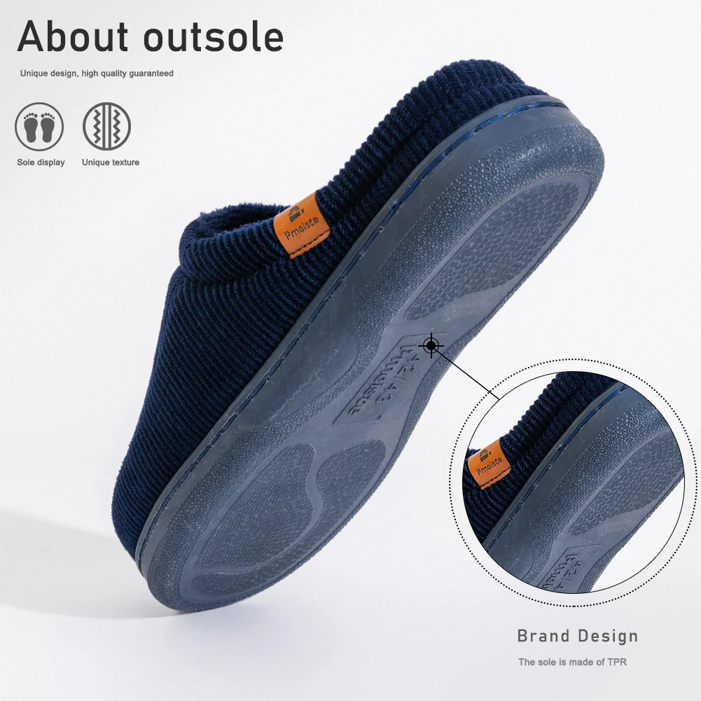 Pmoiste Stripe Corduroy House Shoes Men Warm Soft TPR Cushion Memory Foam Home Slippers Slip On Winter Indoor High-quality 251106