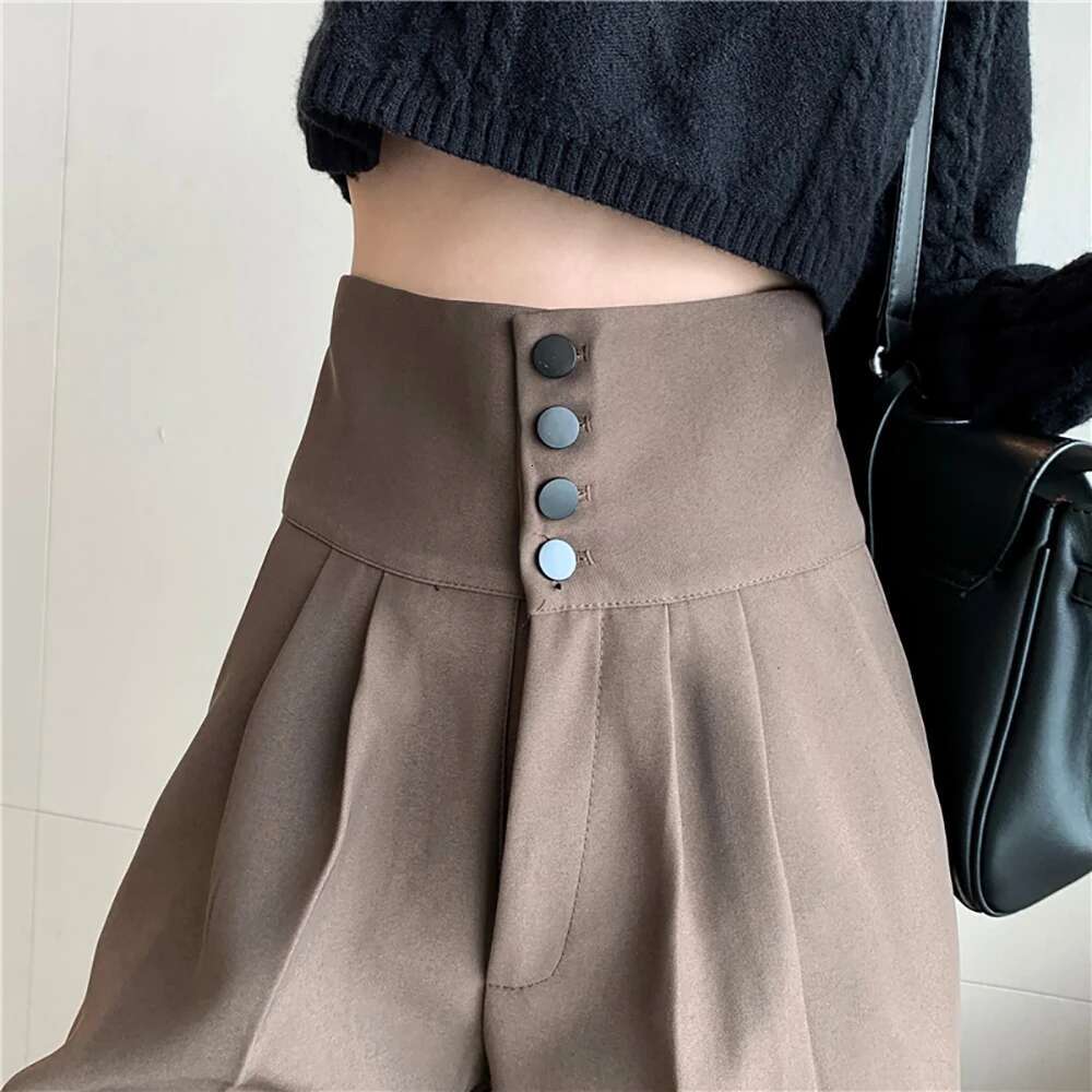 Spring Autumn Women Long Casual Harem Pants Korean Style Fashion High Waist Buttons Khaki Black Cargo Trousers