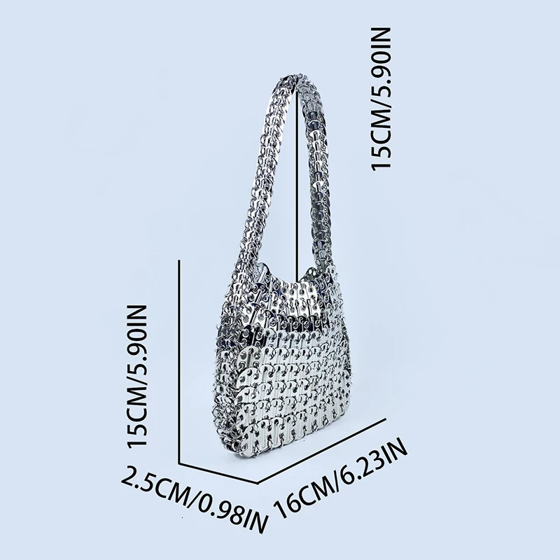 Shiny vintage iron sheet bag hand-woven silver sequins metal dumpling bag mobile phone bag handbag shoulder bag 251106