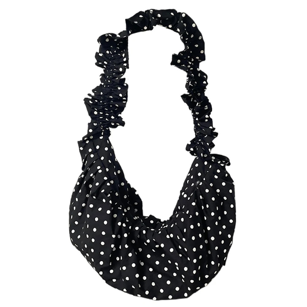 Women Fashion Shoulder Bag Large Capacity Polka Dot Retro Crossbody Bag All Matched Pleated Dumpling Bag for Outdoor Travel 250401