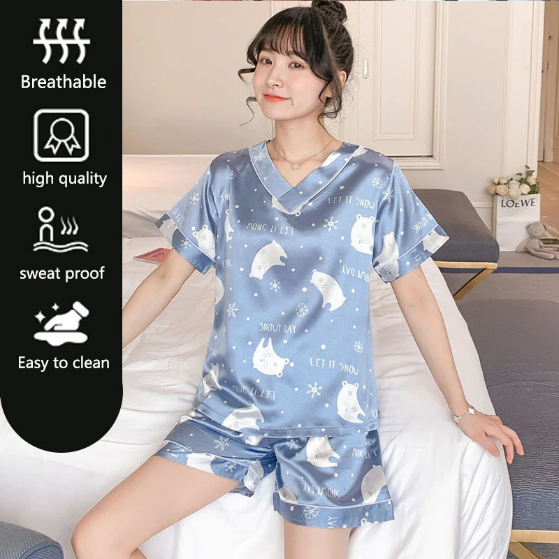 Two Sets Of Ladies Pajamas Suit Summer Ice Silk Short-Sleeved Korean Version Of The Sexy Thin Section Large Size Homewear s 250402