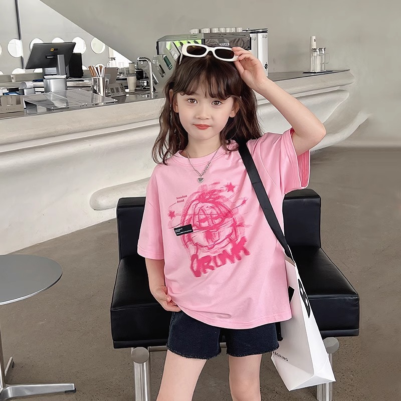 Ddmyshoesvip Girls Short Sleeved Pure Cotton T Shirt New Summer Loose Fit Medium To Large Children S Clothing Cartoon Print T Children S Half Sleeved 