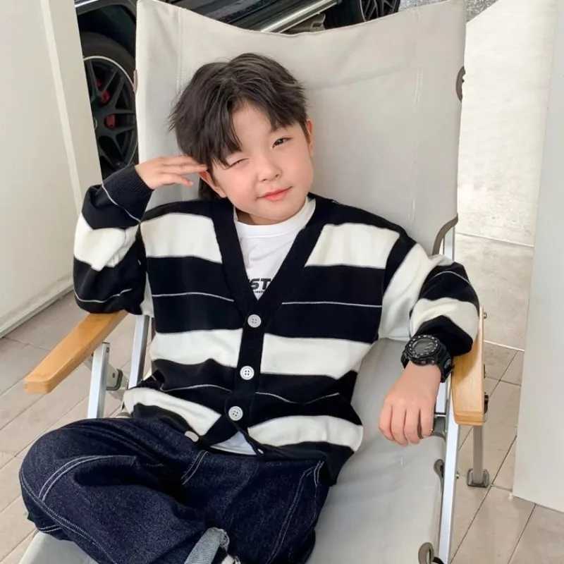 2025 Spring Autumn Boys Thin Lightweight Open-Front Knit Cardigan Kids Sweater L251104