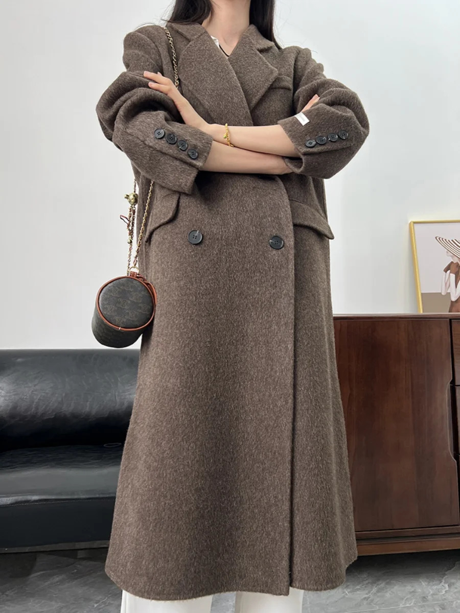Right Angle Shoulder DoubleBreasted Woolen Jackets Autumn And Winter Office Lady Long 100 Wool Coats 251028