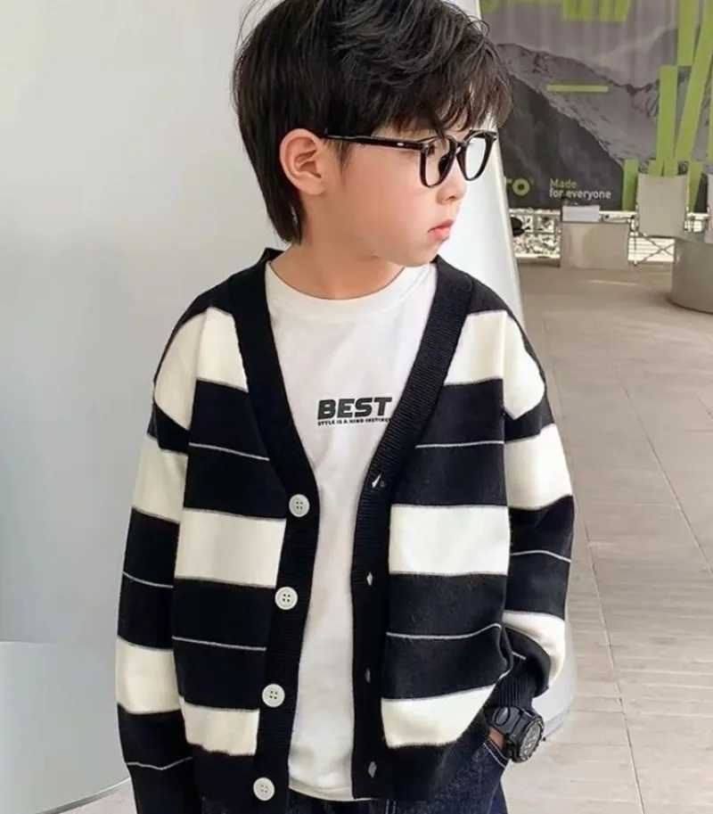 2025 Spring Autumn Boys Thin Lightweight Open-Front Knit Cardigan Kids Sweater L251104