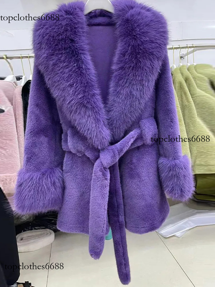 Chic Women Faux Furs Collar Long Sleeve Oversize With Belt Female Fur Jackets 2024 Winter Fashion Lady Coats