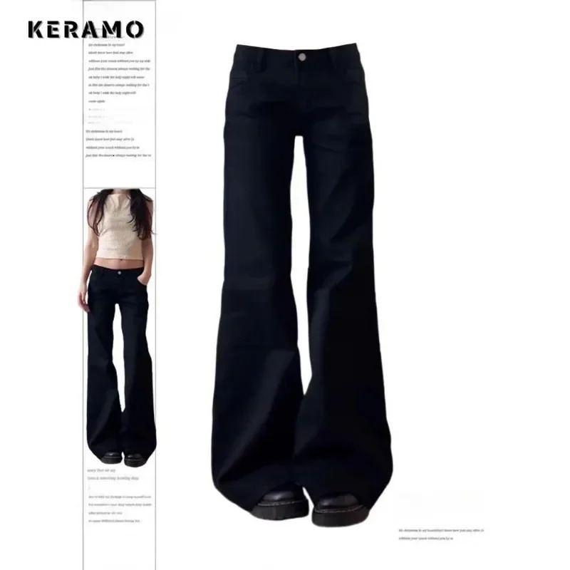 Normcore Y2K Baggy Black Denim Trouser Washed Vintage Casual Minimst Pants Grunge High Waist Solid Color Strt Retro Jeans Z260313