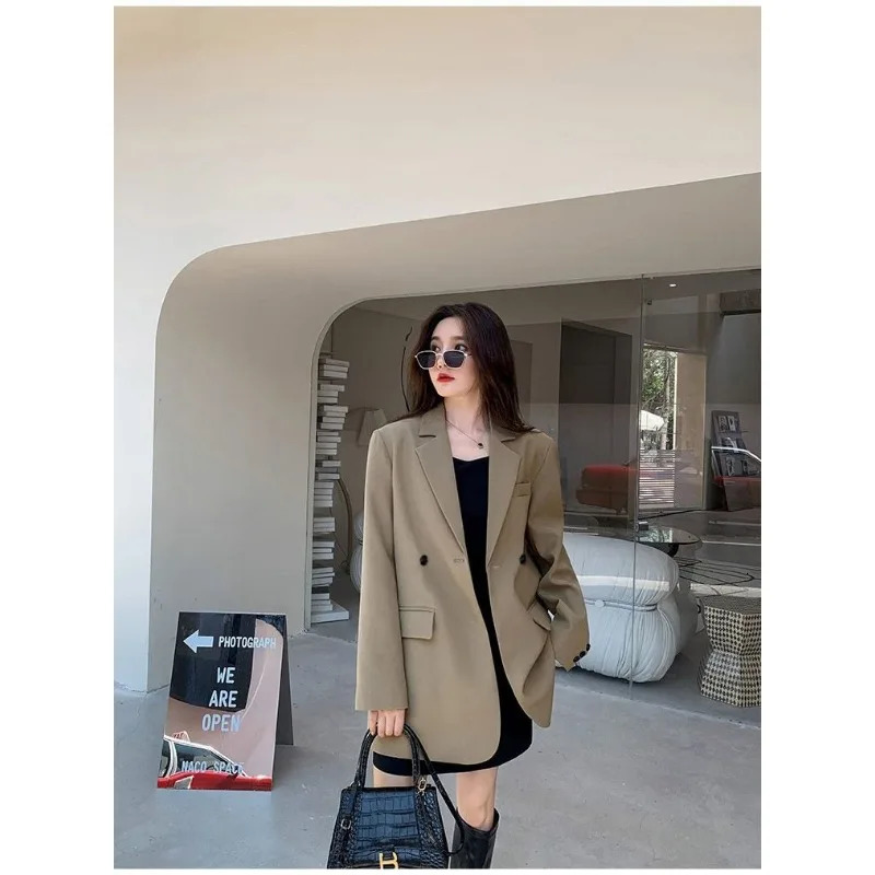 black sports jacket womens spring and autumn long sleeved set Korean fashion loose office womens clothing jacket streetwear buttons 250402