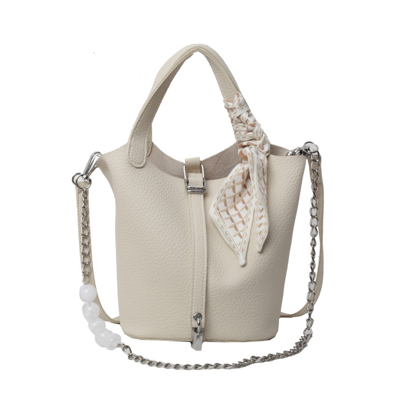 2025S Designer Women S Bag Litchi Patterned Silk Scarf Handbag New Fashionable Bead Crossbody Commuting Versatile Single Shoulder Bucket Bag