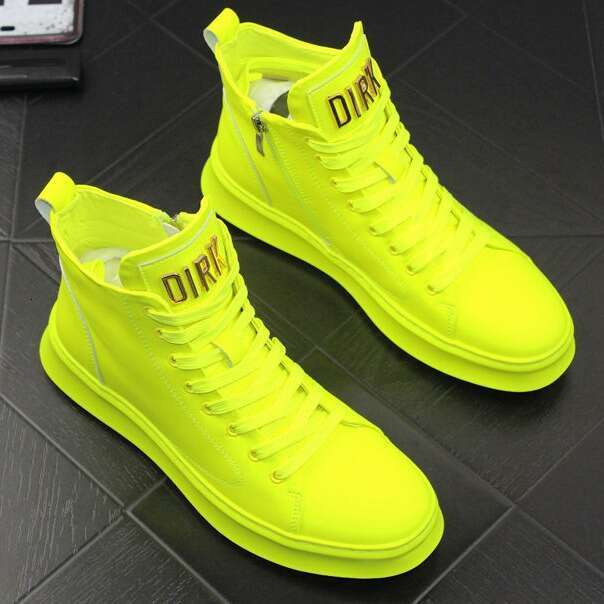 Four Seasons Trendy Patent Leather Glossy Sneakers Men's High-top Casual Shoes 2024 New Fluorescent Green Gold Silver White