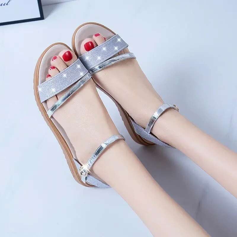 2025 Summer New Women's Sandals Gold Low Casual Shoes Women's Open toed Summer Square Women's Designer Fashion Ankle Strap High Heels