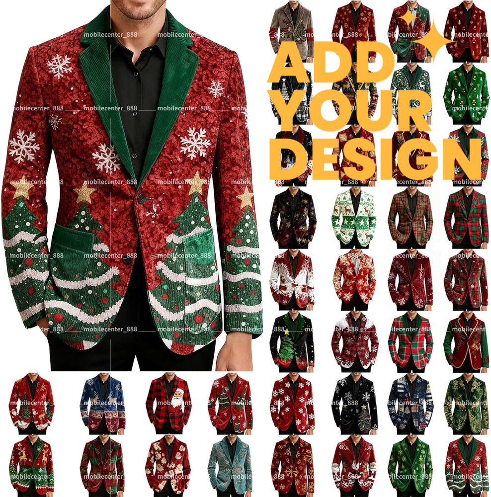 Christmas custom Suit for Men Ugly Lightweight Xmas Printed Blazer Casual One Button Holiday Party Fit Jacket with Pockets