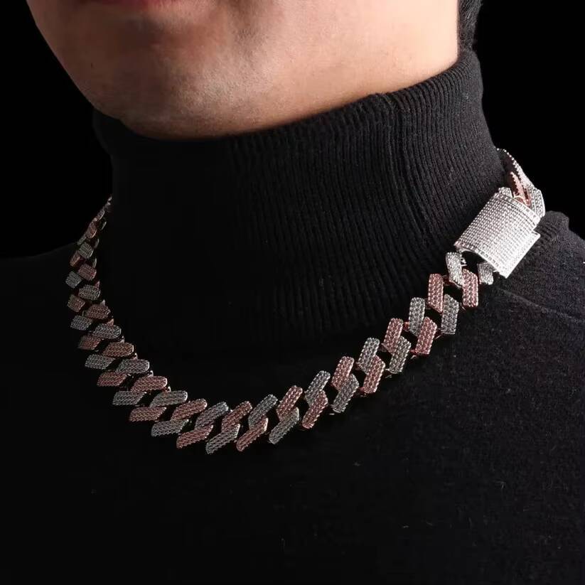 Premium VVS Moissanite Diamond Two Tone 925 Sterling Silver Iced Out Hip Hop Miami Cuban Link Chain For Rappers At Lowest Price