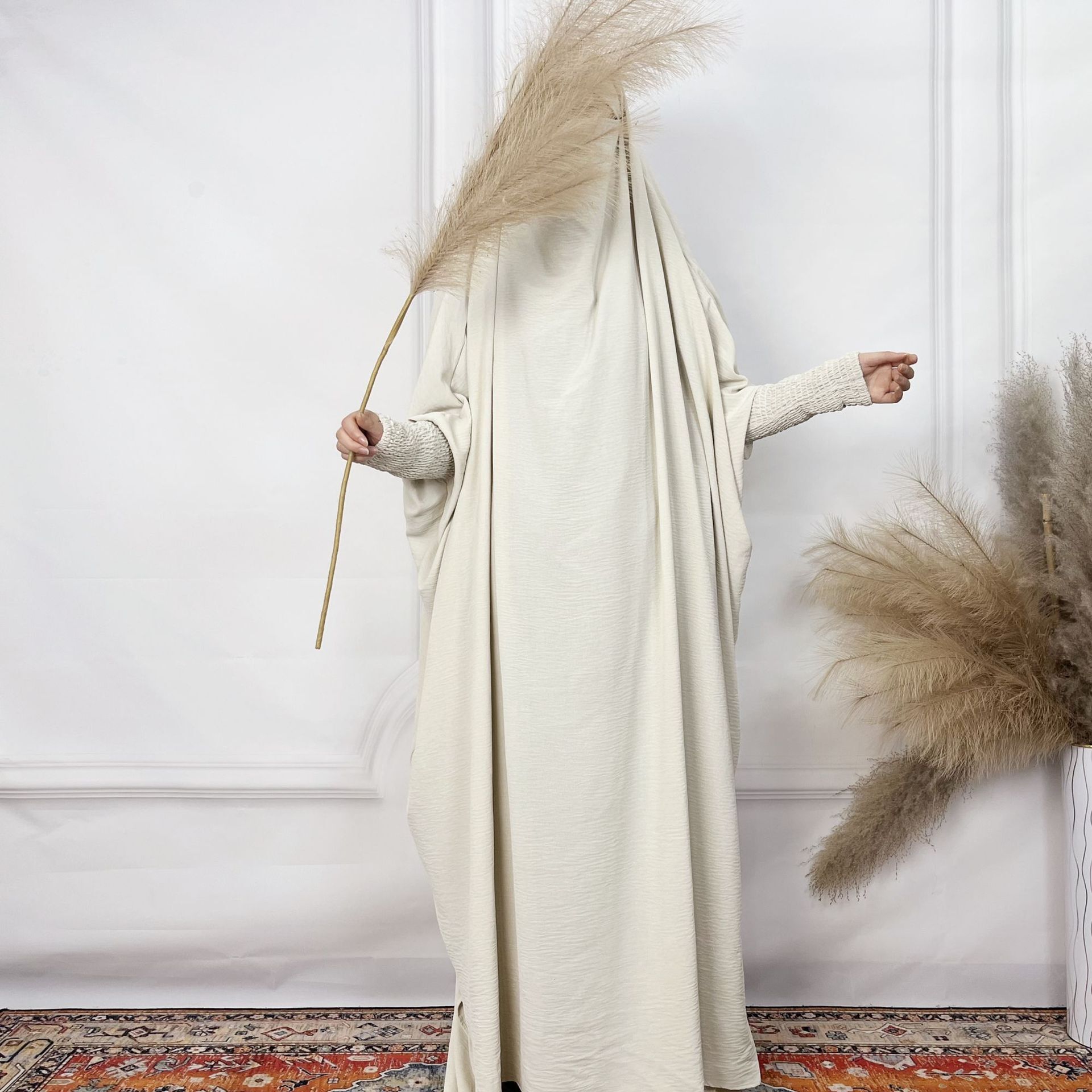 Fashion Women's Dress Dubai One-Piece Solid Color Long Sleeved Prayer Robe Abaya Maxi Dresses Islamic Clothing