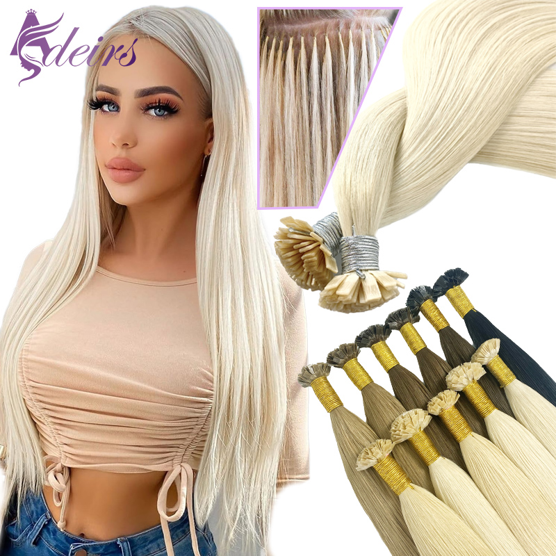 ADEIRS Straight Flat Tip Hair Extensions 100% Real Human Hair Fusion Hair Extensions Brown Blonde Color 16-24inch 1g/Strand