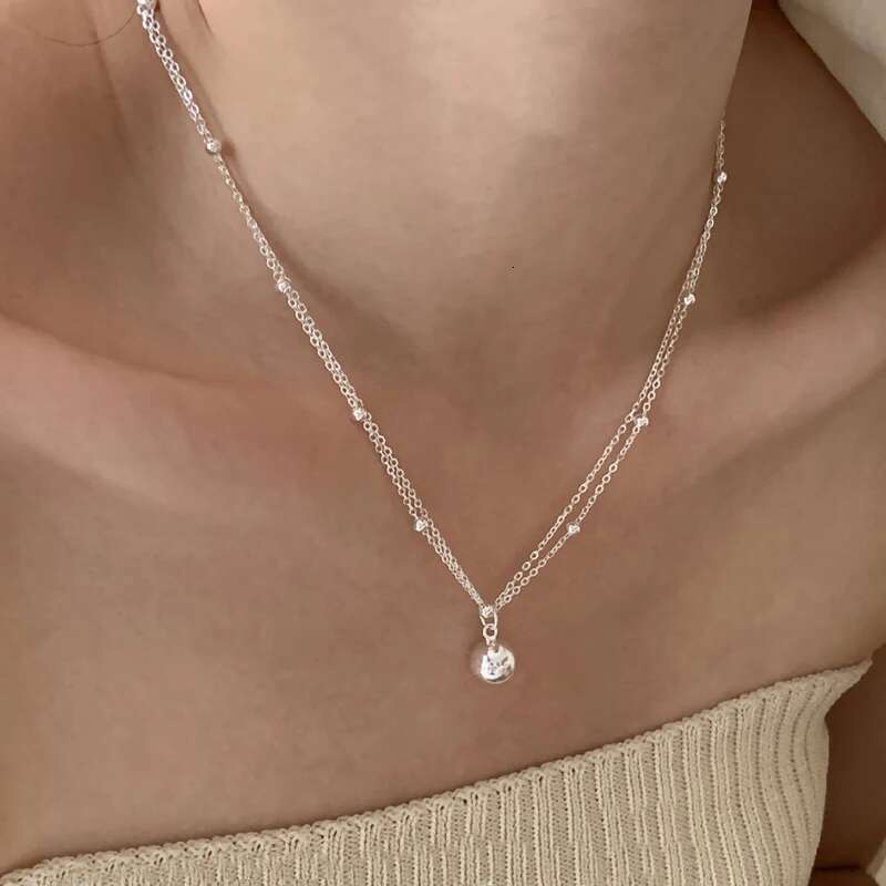 Sterg Sier Bilayer Beads Chain Choker Spherical Pendant Necklaces For Women Wedding Jewelry Collares Collier Ketting