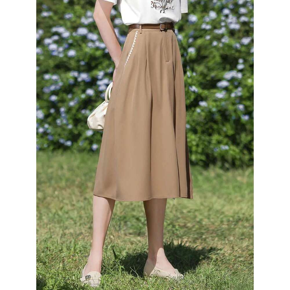 A-E Skirts For Women French High Waist Embroidery Spring New Draped Umbrella Solid Basics Skirt