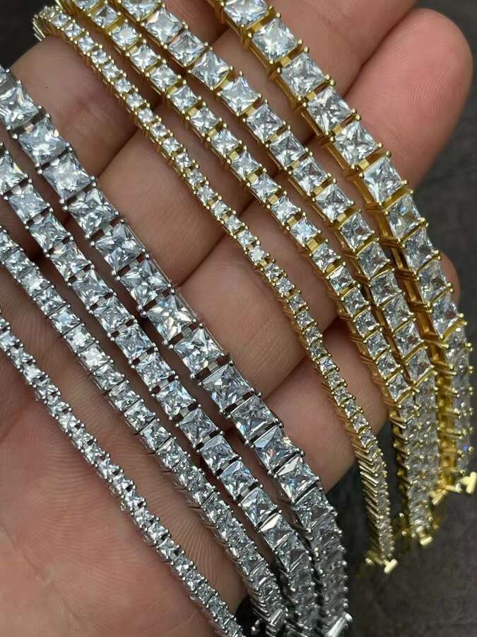 Men Hip Hop Cluster Necklace Stainless Steel Sterg Sier Tennis Moissanite Chain