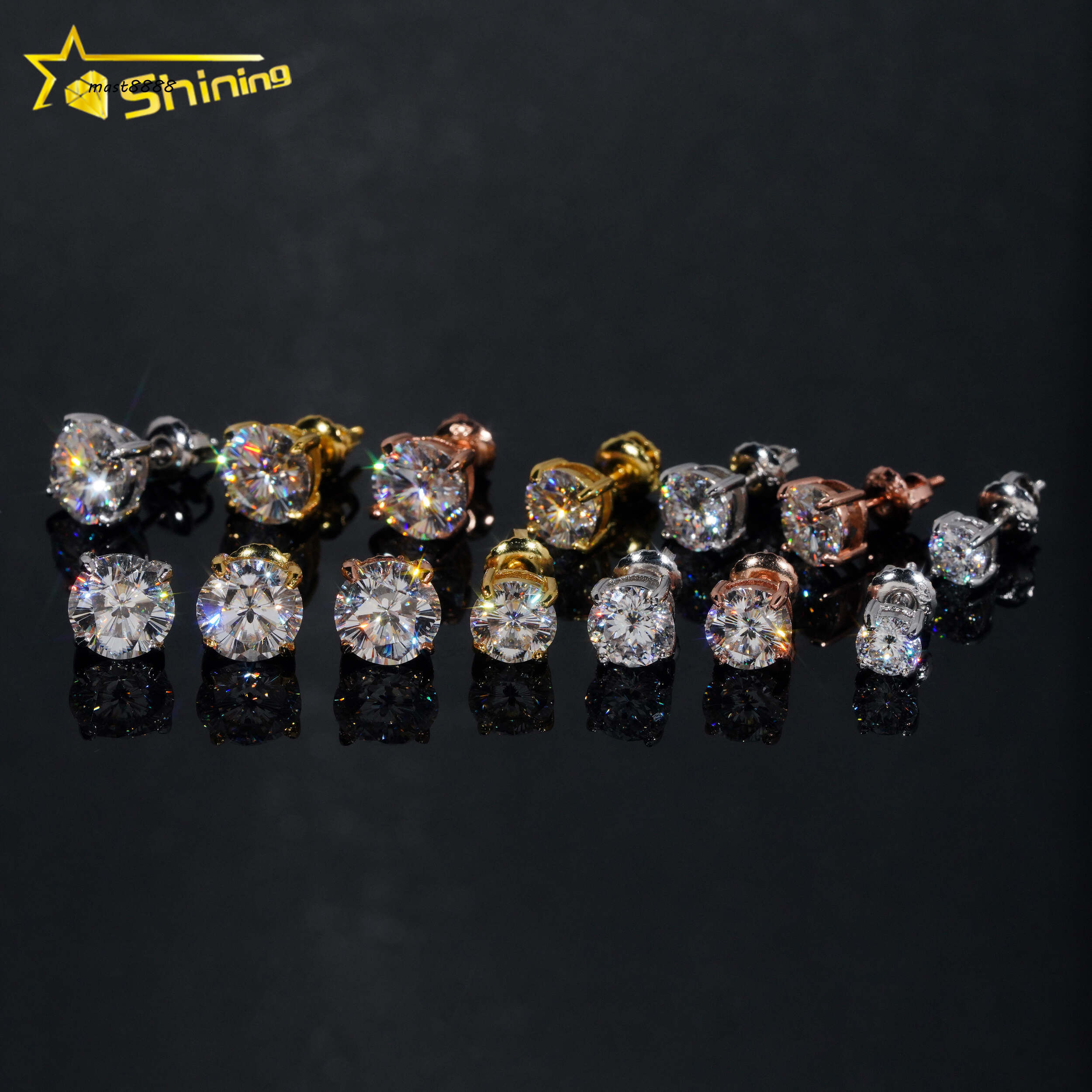 Ready to Ship Sterling Silver 925 Cherry Blossom Cut Moissanite Earrings Women Fashion VVS Round Shape Diamond Ear Studs