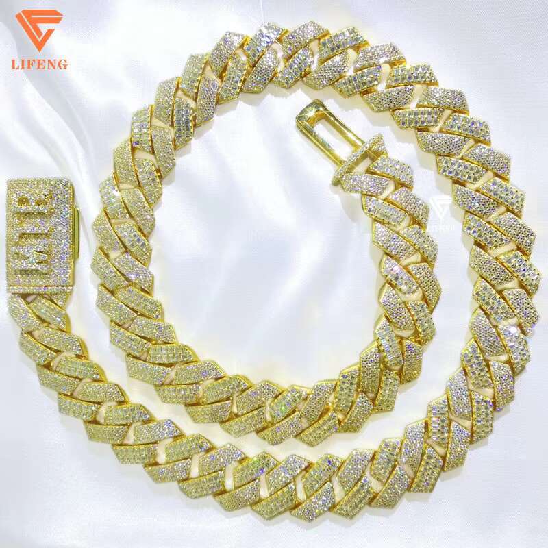 Luxury Moissanite Chain 16mm Mix Baguette Cut VVS Moissanite Cuban Link Chain S925 Silver Ice Hiphop Custom Lock Cuban Chain