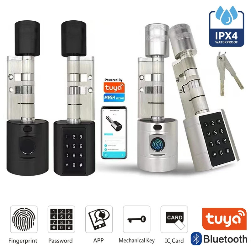Tuya APP Fingerprint Cylinder Electronic Smart Door Lock Digital Keypad Code Key Card Remote Control Adjustable Home Apartment 250402