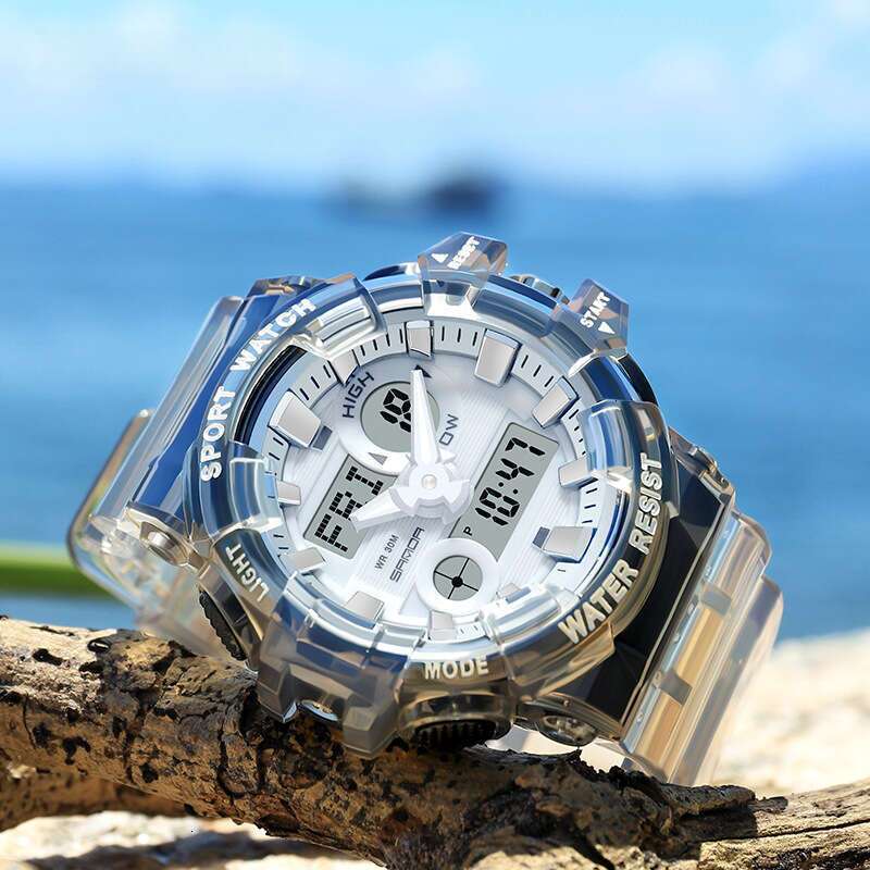 DHwatches Sanda Brand Trendy Fashion Student Electronic Waterproof Multifunctional Luminous Personality Transparent Strap Sports Watch