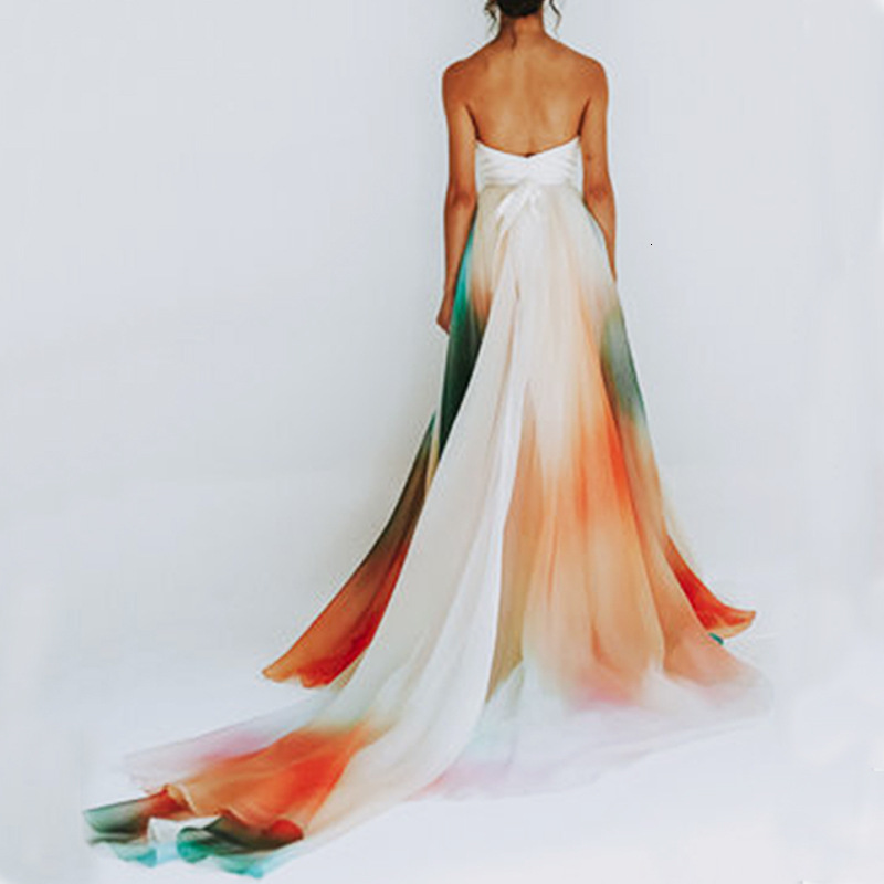 2025 New Multi Colored Rainbow Dress Womens One-piece Lace Up Single-layer Classical Dance Half Body Big Swing Dress