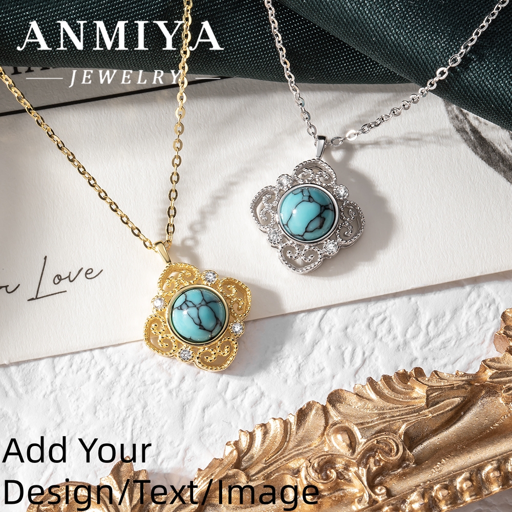 Custom Best Selling 925 Sterling Silver Clover Necklace Inoxidable Chain Turquoise Stone Chain Necklace for Women