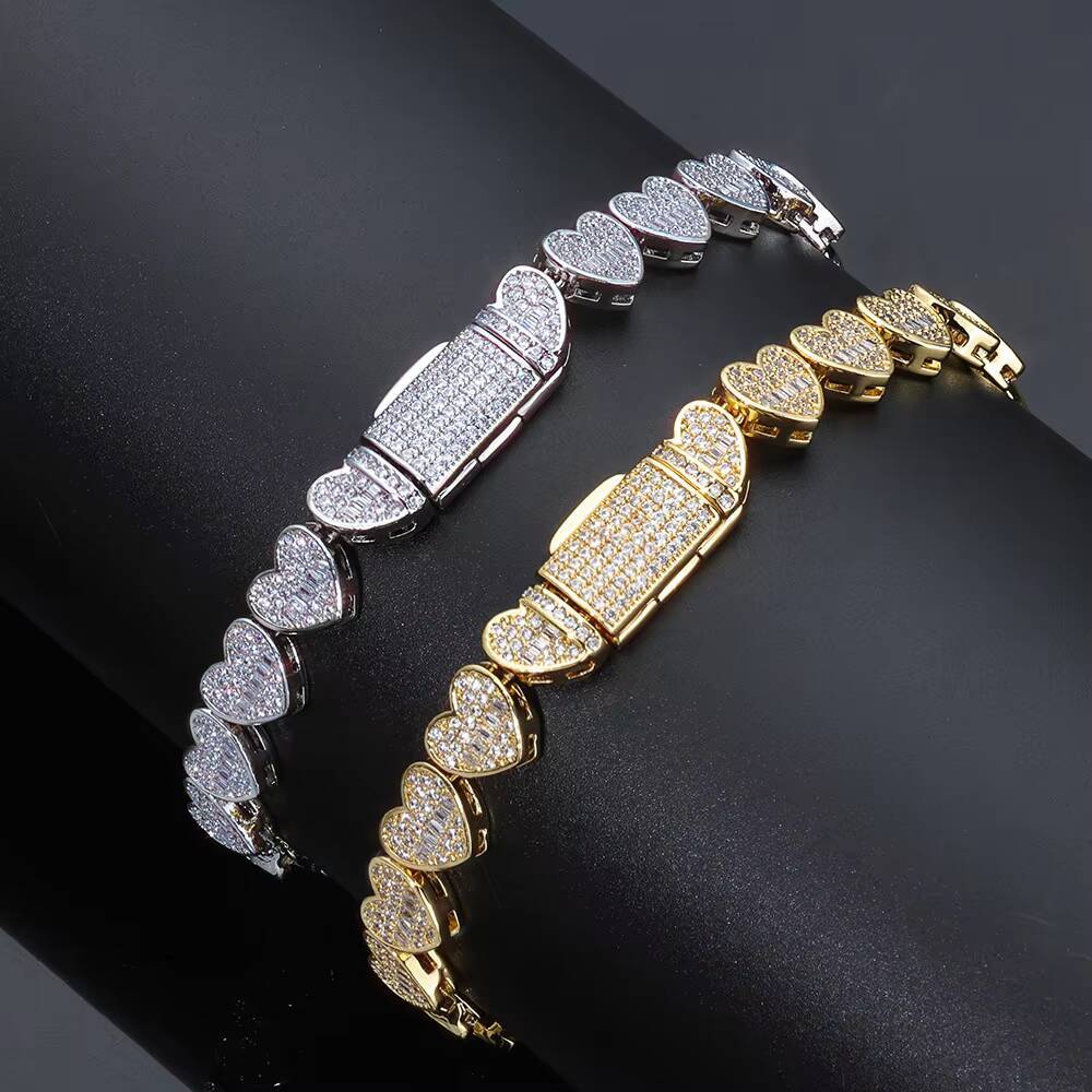 Hip Hop Fine Jewelry 8mm Tennis Chain 925 Silver Iced Out VVS Moissanite Mixed Inlay Baguette Heart Bracelet