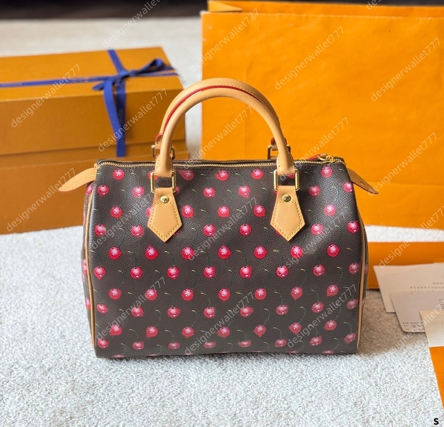 Fashion womens designer small cherry flower pillow tote bags genuine leather crossbody shoulder Bag luxury brown women handbag fashion purse 25 30 high quality