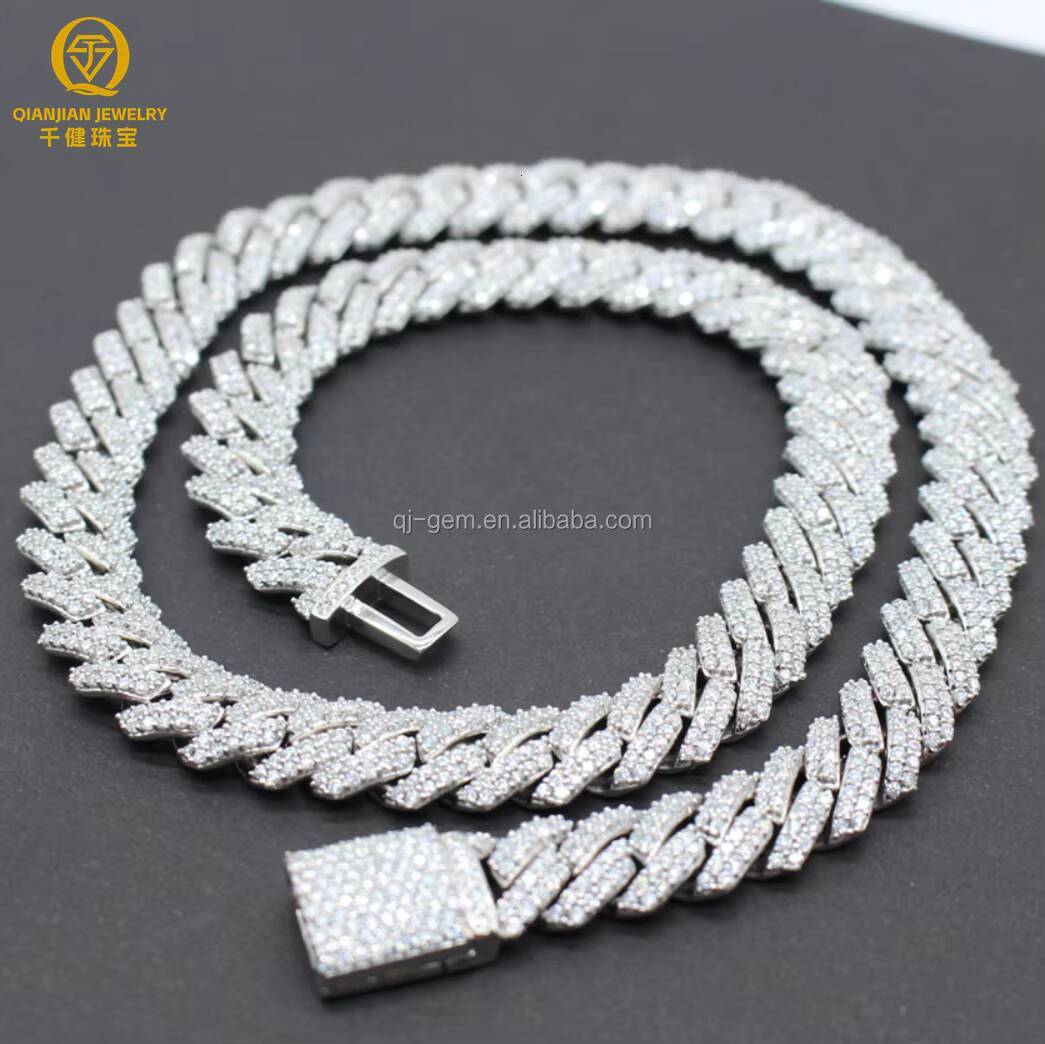 Dropshiping Mossanite Diamond Necklace Miami 925 Silver Pass Diamond Test VVS Moissanite Cuban Link Chain