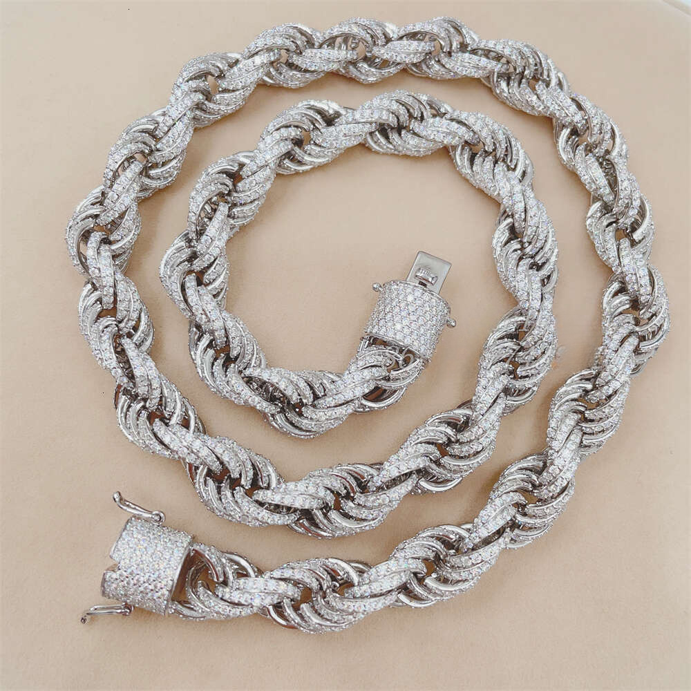Zuanfa big size chain fashion sier jewelry 10mm vvs moissanite rope bracelet necklace for men and women