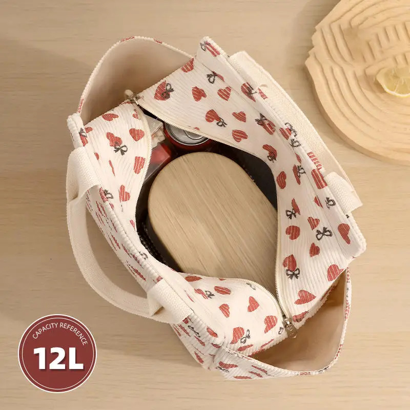 Corduroy lunch bag thermal insulated box storage multifunctional childrens school cooler picnic 250401