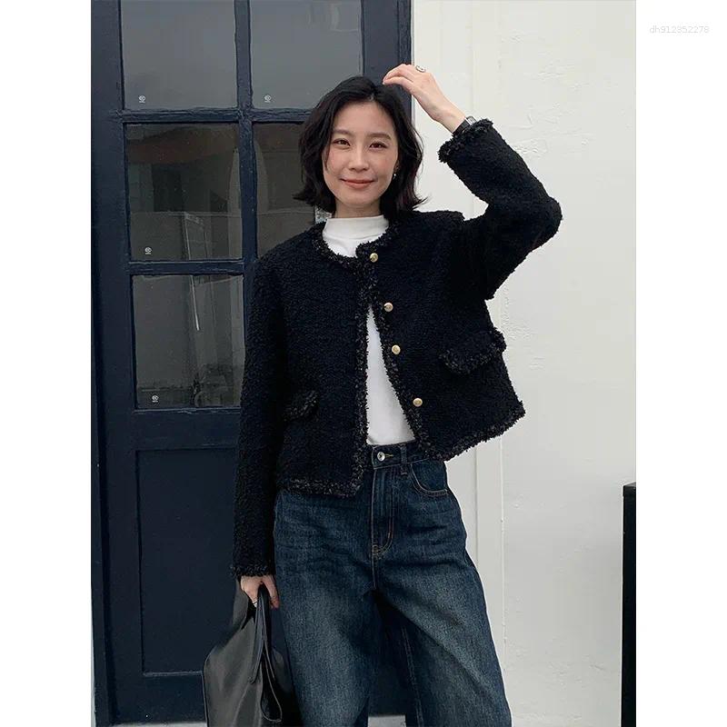 Women's Jackets Elegant Short Woolen Coat Single Button Chic Style Autumn Winter Arrival For Petite Women Comfortable Casual