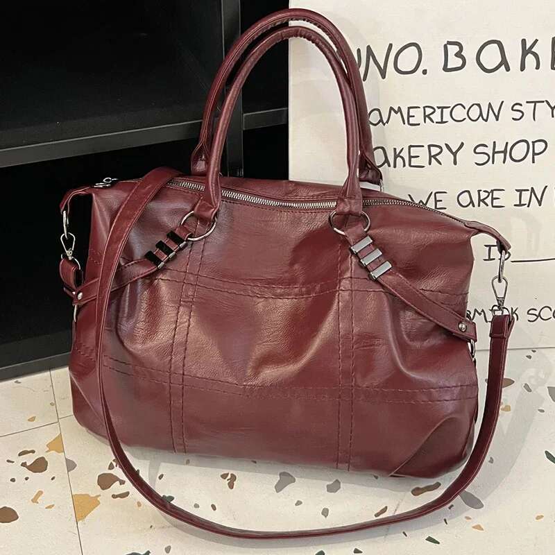 Women's Wine Red Commuter Shoulder Bag Large Pu Leather Retro Elegant Tote Handbags For Female Ladies' Aesthetic Messenger Bags