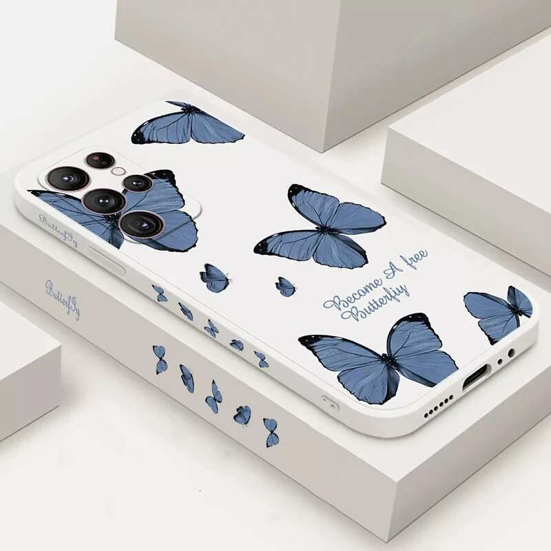 Retro Butterfly wers Square Silicone Case For Samsung Galaxy A14 A34 A54 A13 A33 A53 A32 A52 S23 Ultra S22 Plus S21 FE Cover