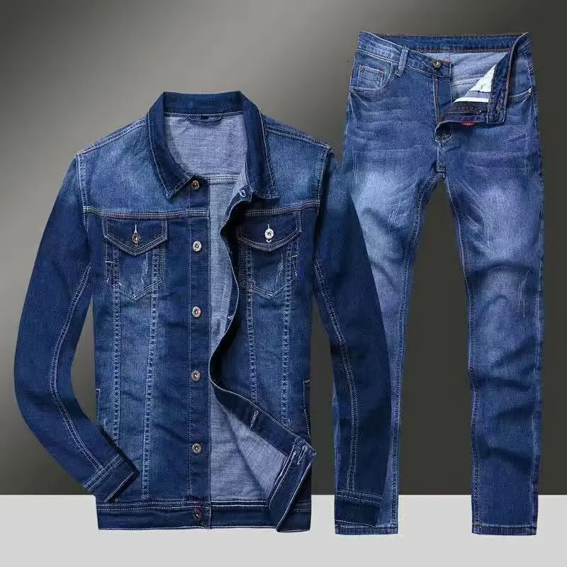 Spring Autumn Mens Denim Suit Loose Korean Trendy Two-Piece Versatile Outerwear Casual Jacket Denim sets 251106