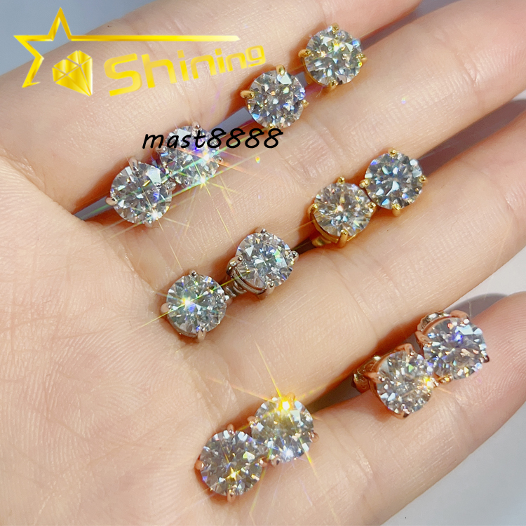 Hot Sale Ready to Ship Fine Jewelry Gold Plated 925 Sterling Silver VVS Moissanite Diamond Screw Back Stud Earrings
