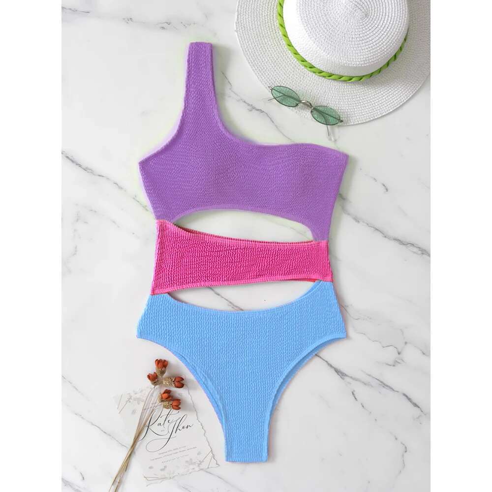 Patchwork One Piece Bikini Women 2023 NEW Swimwear Single Shoulder Hollow Out High Waist Swimsuit Bathing Suit Backless ALC3168