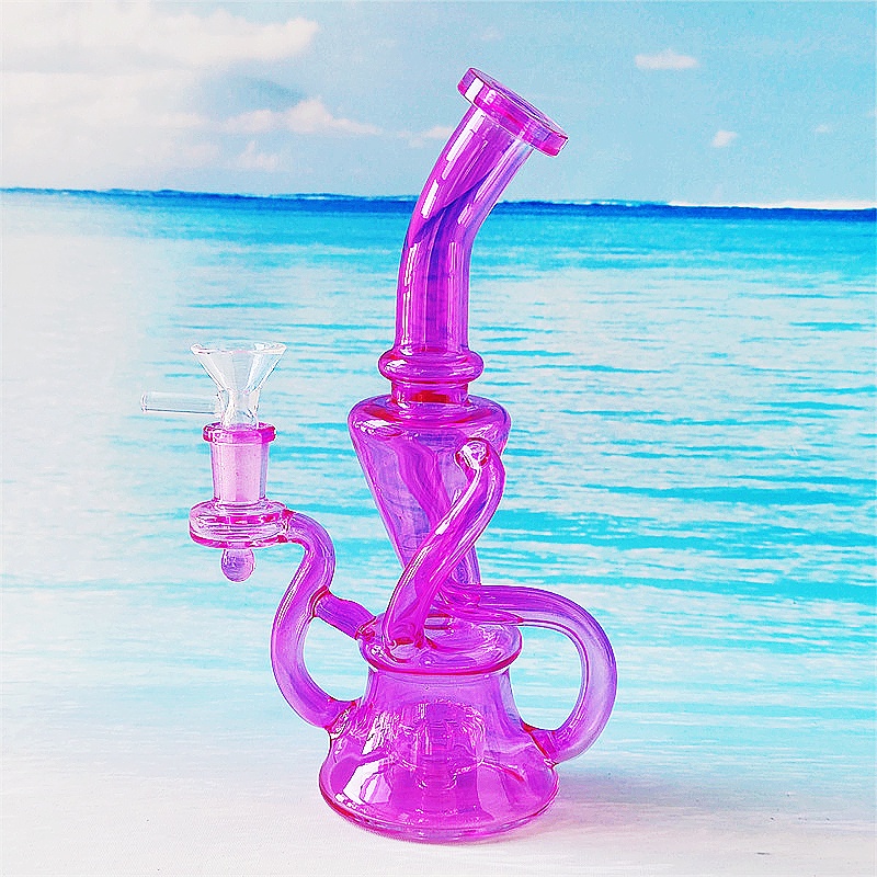 2025 Klein Heady Glass Bong Tinted Pink Twin Chamber Girly Hookah Glass Bong Recycle Incycler Pipes Water Bongs Smoke Pipe 14mm