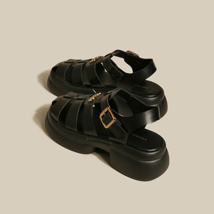 designer shoes 2025 new Women's thick-soled black sporty peep-toe Roman sandals style for summer and autumn fashionable and casual sandals for wo