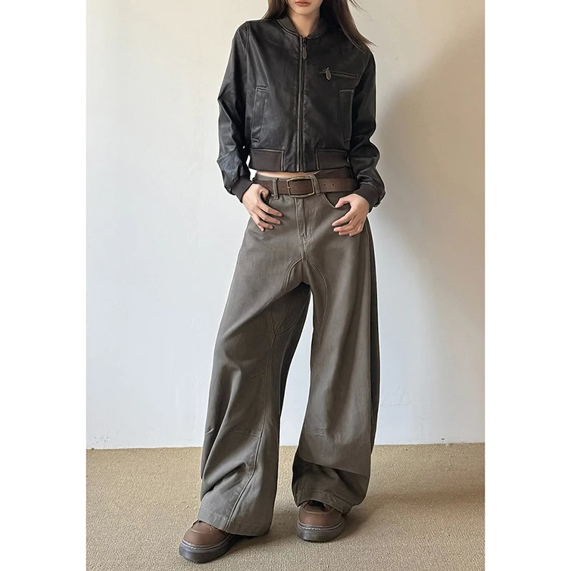 American Vintage 2000s Style High Waist Camel Jeans Pants Spring Fashion Womens Baggy Y2K Wide Leg Denim Trouser Female Clothes Z260313