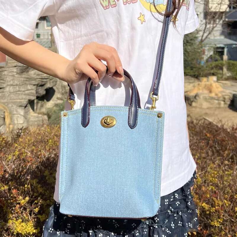 England Style Denim Mini Mobile Phone Bags For Women Designer Handbags Purses 2024 New In Lock Top Handle Cloth Shoulder