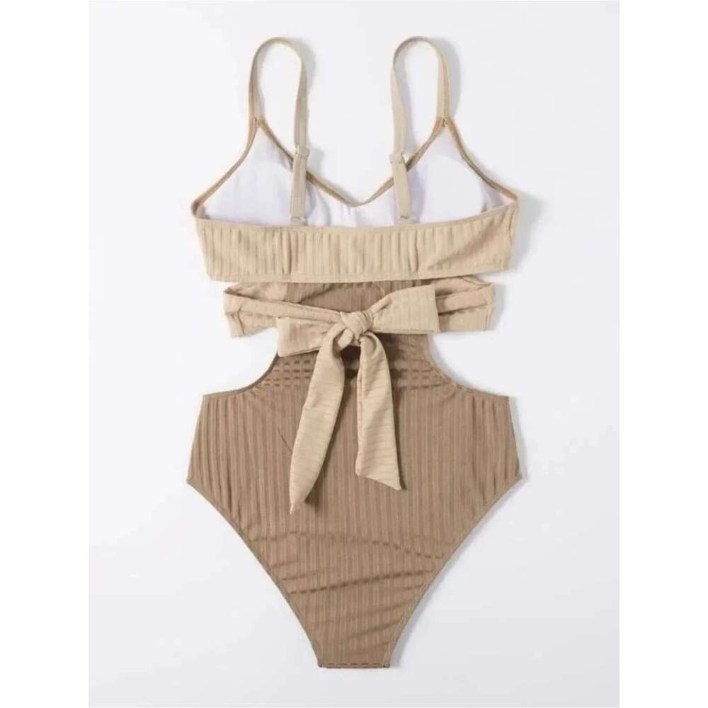 2024 Solid Color Splicing Bikini One Piece Swimsuit Women Long Sleeve Beach Bodysuit Swimwear Big Summer Backless Bathing Suit